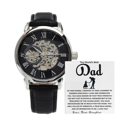 To My Father – Openwork Skeleton Watch for Dad from Daughter | Elegant Gift of Love