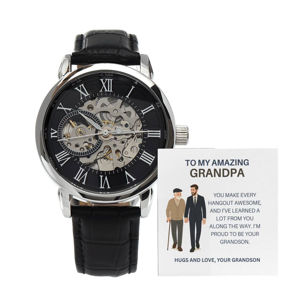 To My Favorite Grandpa – Stylish Openwork Watch Gift from Grandson with Heartfelt Card