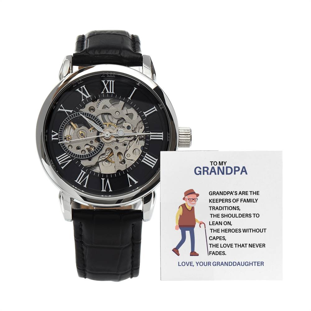 To My Dear Grandpa – Openwork Watch Gift from Granddaughter with Heartfelt Card