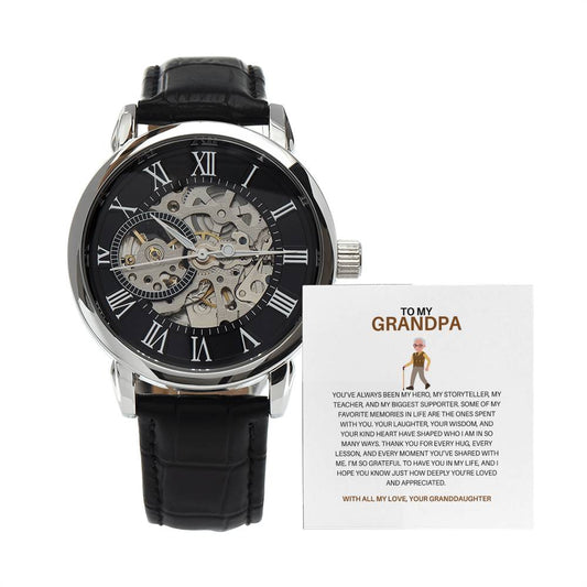 Men’s Openwork Watch Gift from Granddaughter with Heartfelt Message Card