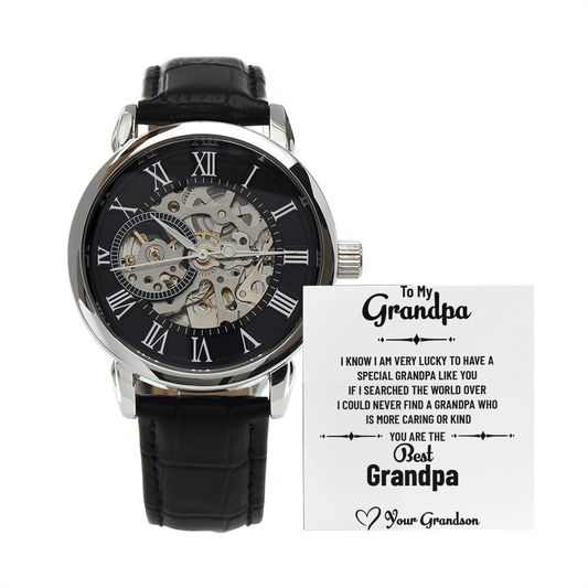 To My Incredible Grandpa – Openwork Watch Gift from Grandson with Heartfelt Message Card