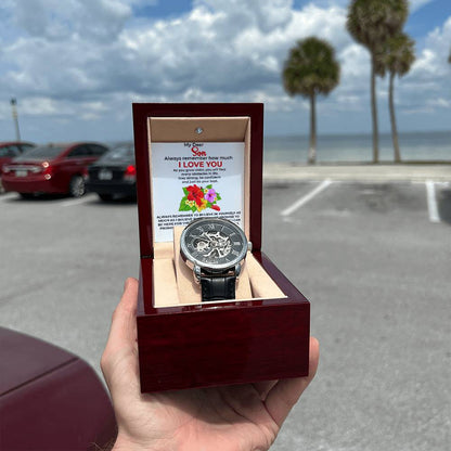 To My Beautiful Boy | Openwork Watch Gift from Mom | Luxury Watch for Son