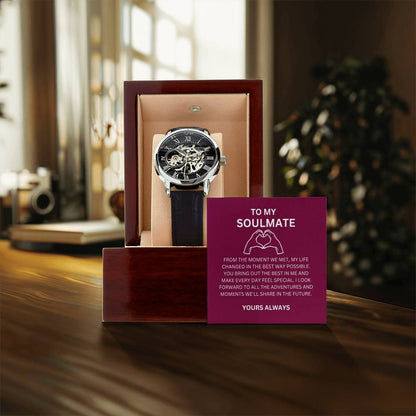 For My Boyfriend — Luxury Openwork Watch Gift with Heartfelt Message Card