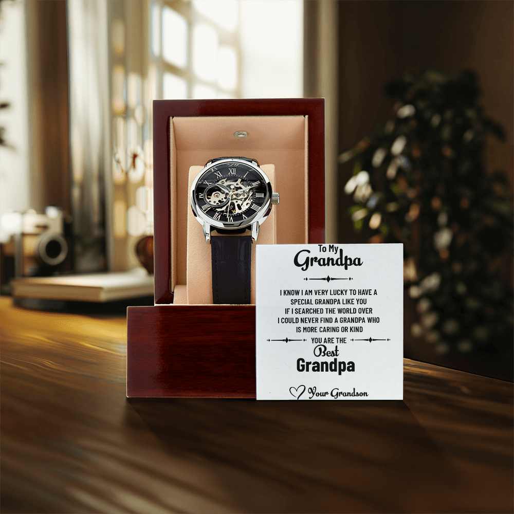 To My Incredible Grandpa – Openwork Watch Gift from Grandson with Heartfelt Message Card