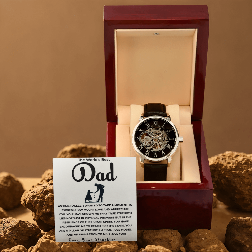 To My Father – Openwork Skeleton Watch for Dad from Daughter | Elegant Gift of Love