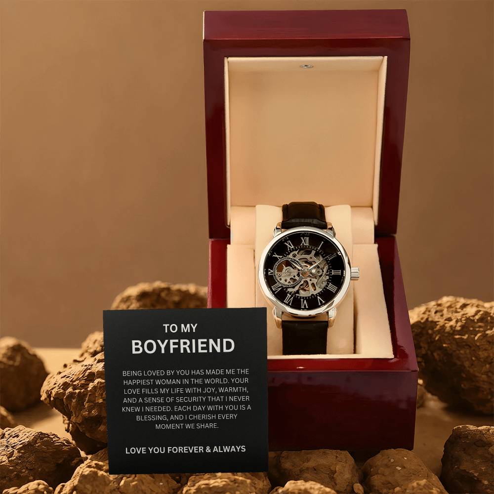 To My Love — Openwork Watch Gift for Boyfriend with Heartfelt Message Card