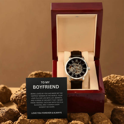 To My Love — Openwork Watch Gift for Boyfriend with Heartfelt Message Card