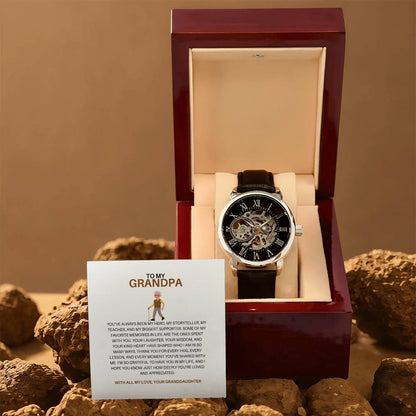 Men’s Openwork Watch Gift from Granddaughter with Heartfelt Message Card