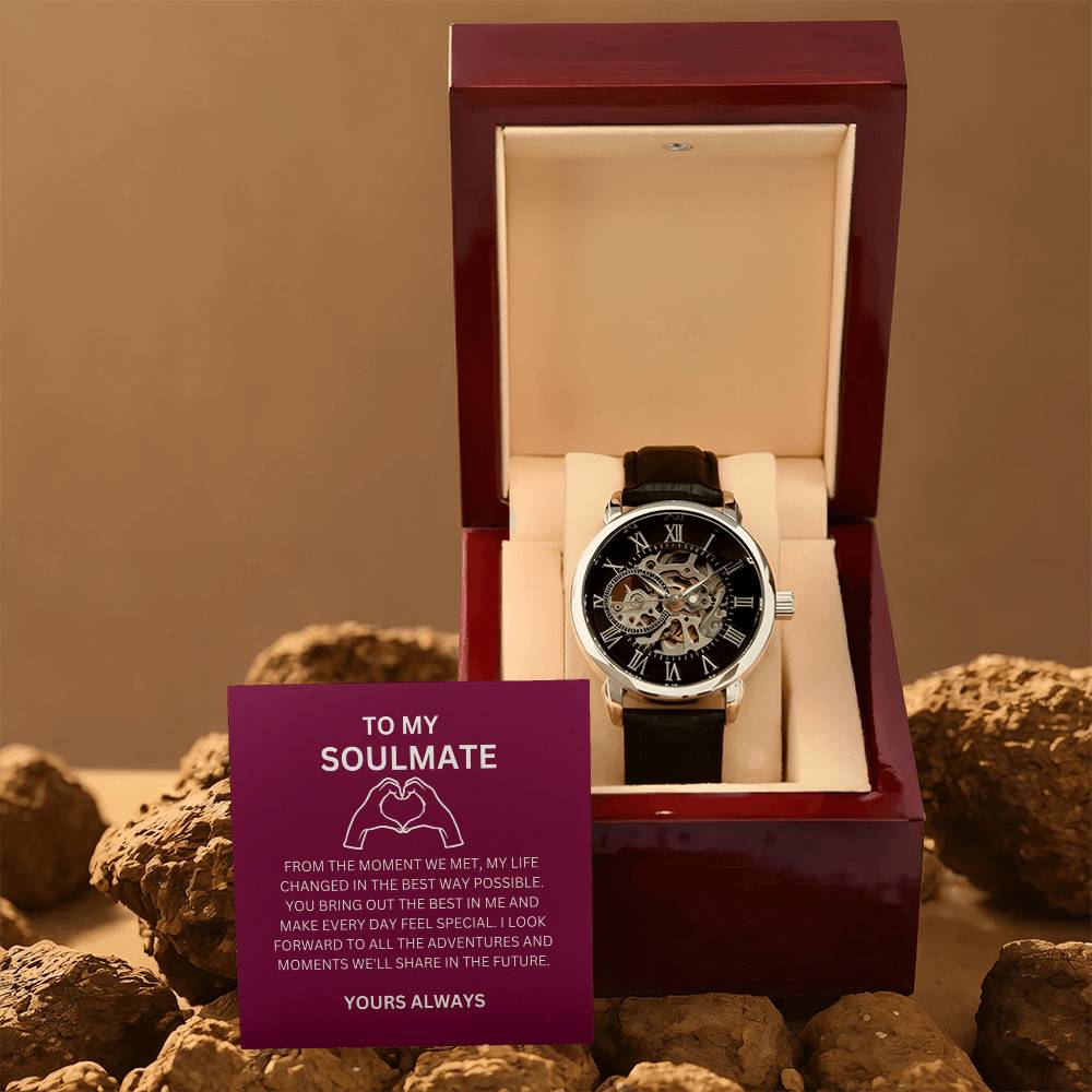 For My Boyfriend — Luxury Openwork Watch Gift with Heartfelt Message Card