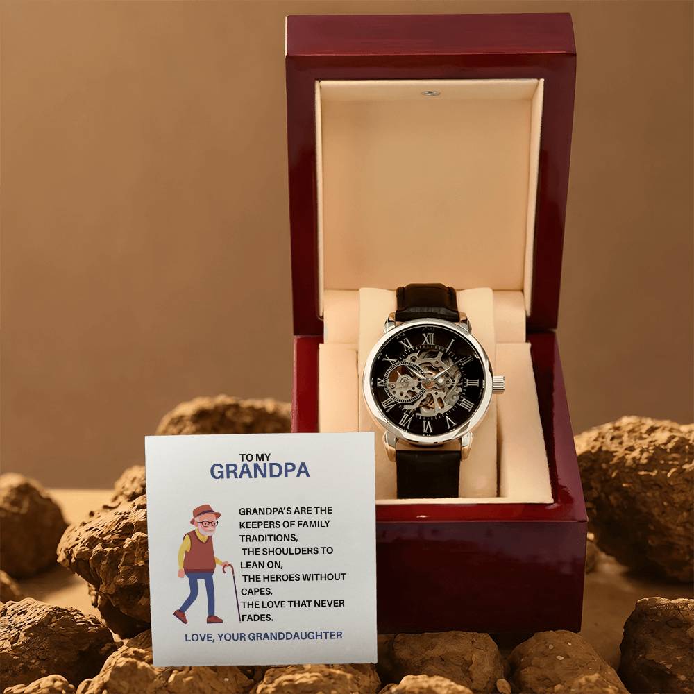 To My Dear Grandpa – Openwork Watch Gift from Granddaughter with Heartfelt Card