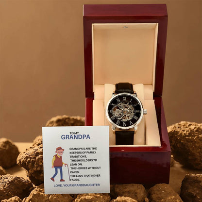 To My Dear Grandpa – Openwork Watch Gift from Granddaughter with Heartfelt Card