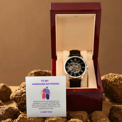 For My Handsome Boyfriend — Openwork Watch + Heartfelt Message Card Gift