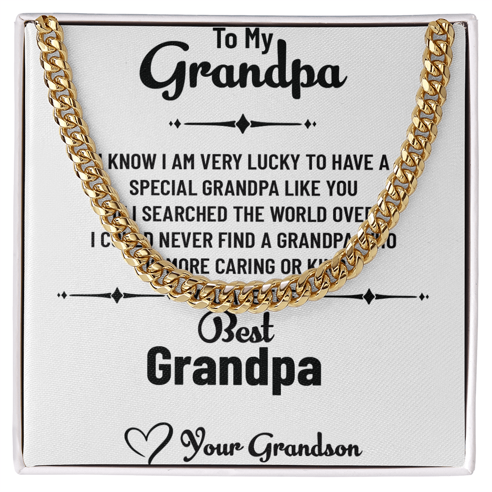 To My Special Grandpa – Cuban Link Chain Necklace Gift for Grandpa from Grandson with Message Card