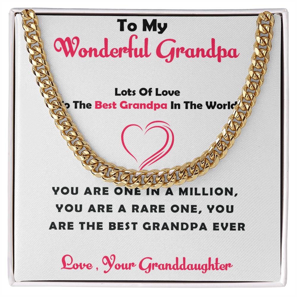 To My Cherished Grandpa – Cuban Link Chain Necklace Gift for Grandpa from Granddaughter with Message Card