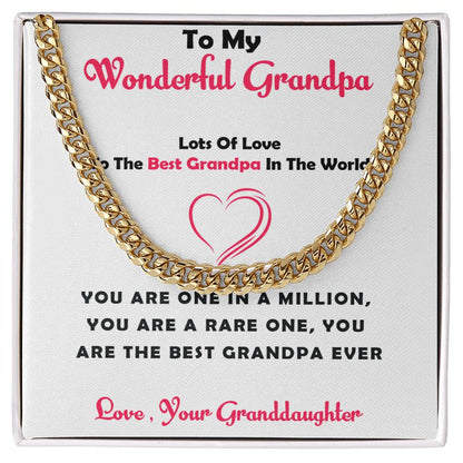 To My Cherished Grandpa – Cuban Link Chain Necklace Gift for Grandpa from Granddaughter with Message Card