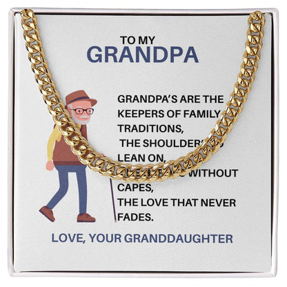 To My Treasured Grandpa – Cuban Link Chain Gift for Grandpa from Granddaughter