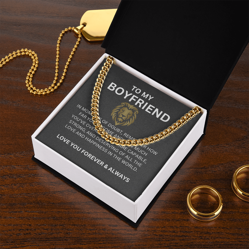 Cuban Link Chain for Boyfriend with Heartfelt Message Card