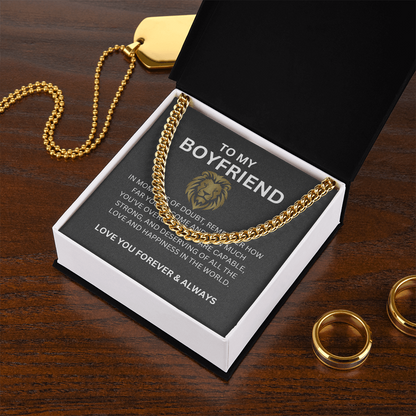 Cuban Link Chain for Boyfriend with Heartfelt Message Card