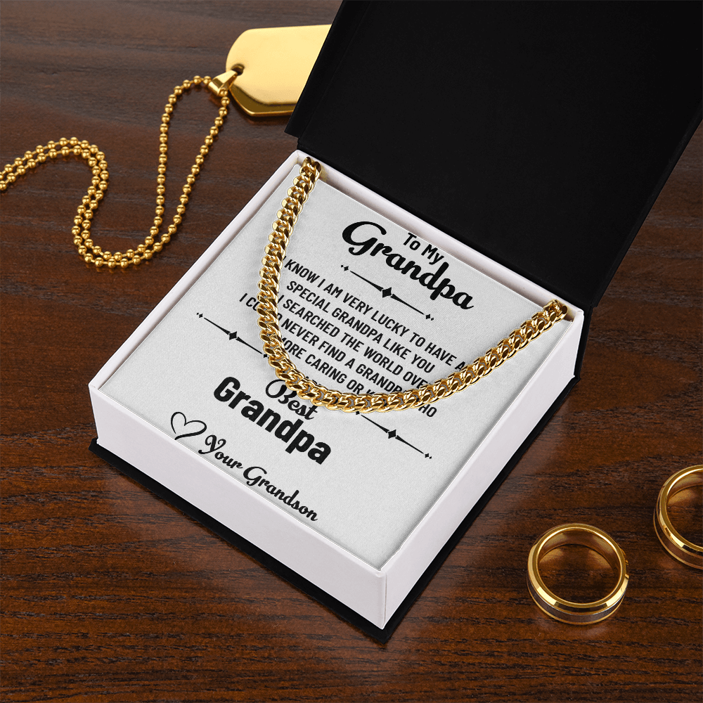 To My Special Grandpa – Cuban Link Chain Necklace Gift for Grandpa from Grandson with Message Card