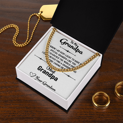 To My Special Grandpa – Cuban Link Chain Necklace Gift for Grandpa from Grandson with Message Card