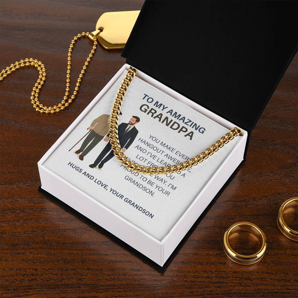 To My Beloved Grandpa – Men’s Cuban Link Chain Necklace Gift from Grandson