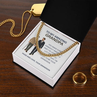 To My Beloved Grandpa – Men’s Cuban Link Chain Necklace Gift from Grandson