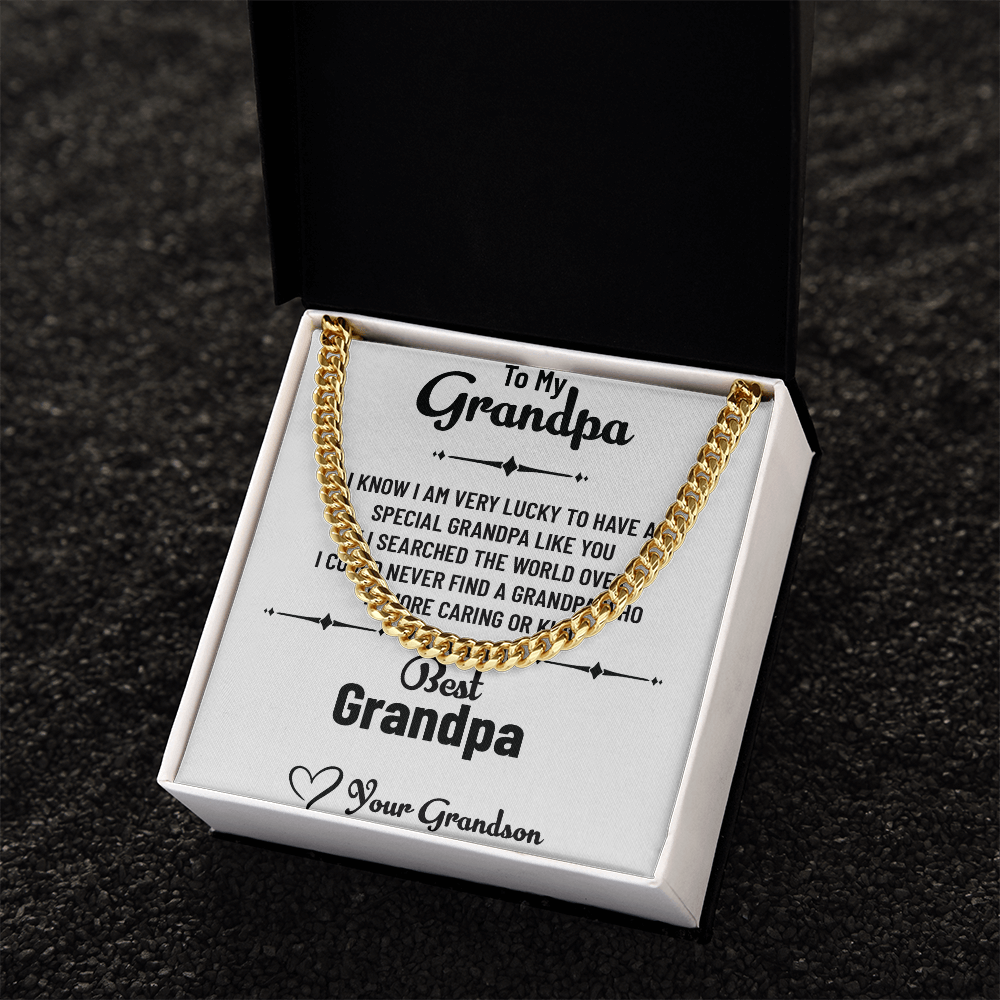 To My Special Grandpa – Cuban Link Chain Necklace Gift for Grandpa from Grandson with Message Card