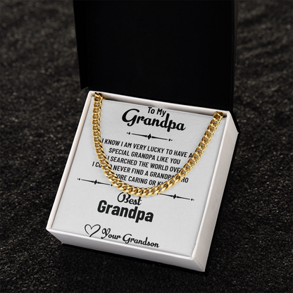 To My Special Grandpa – Cuban Link Chain Necklace Gift for Grandpa from Grandson with Message Card