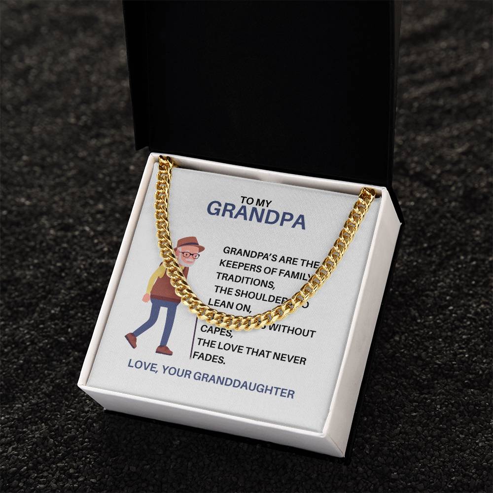 To My Treasured Grandpa – Cuban Link Chain Gift for Grandpa from Granddaughter