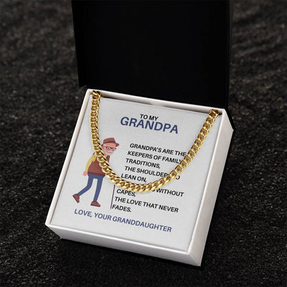 To My Treasured Grandpa – Cuban Link Chain Gift for Grandpa from Granddaughter