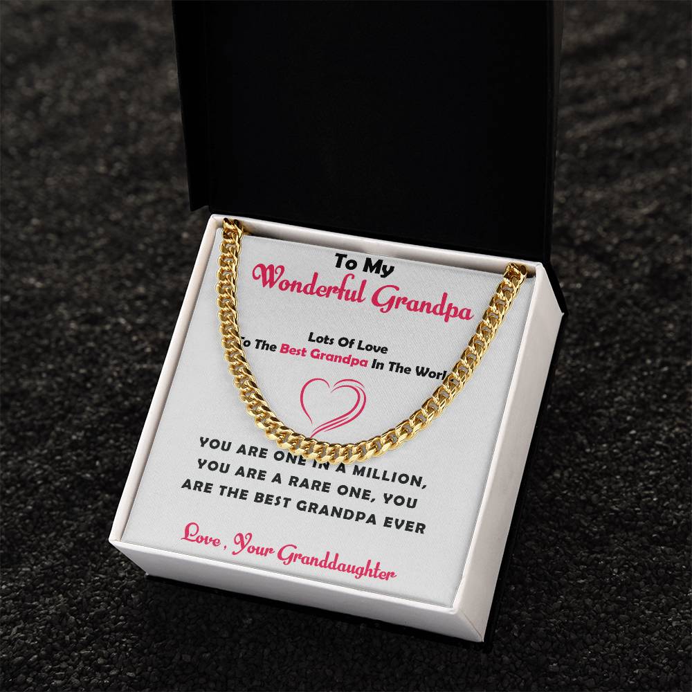 To My Cherished Grandpa – Cuban Link Chain Necklace Gift for Grandpa from Granddaughter with Message Card