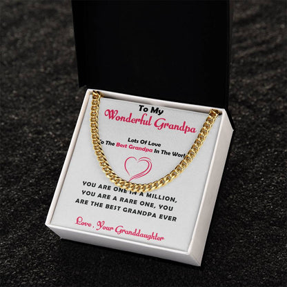 To My Cherished Grandpa – Cuban Link Chain Necklace Gift for Grandpa from Granddaughter with Message Card