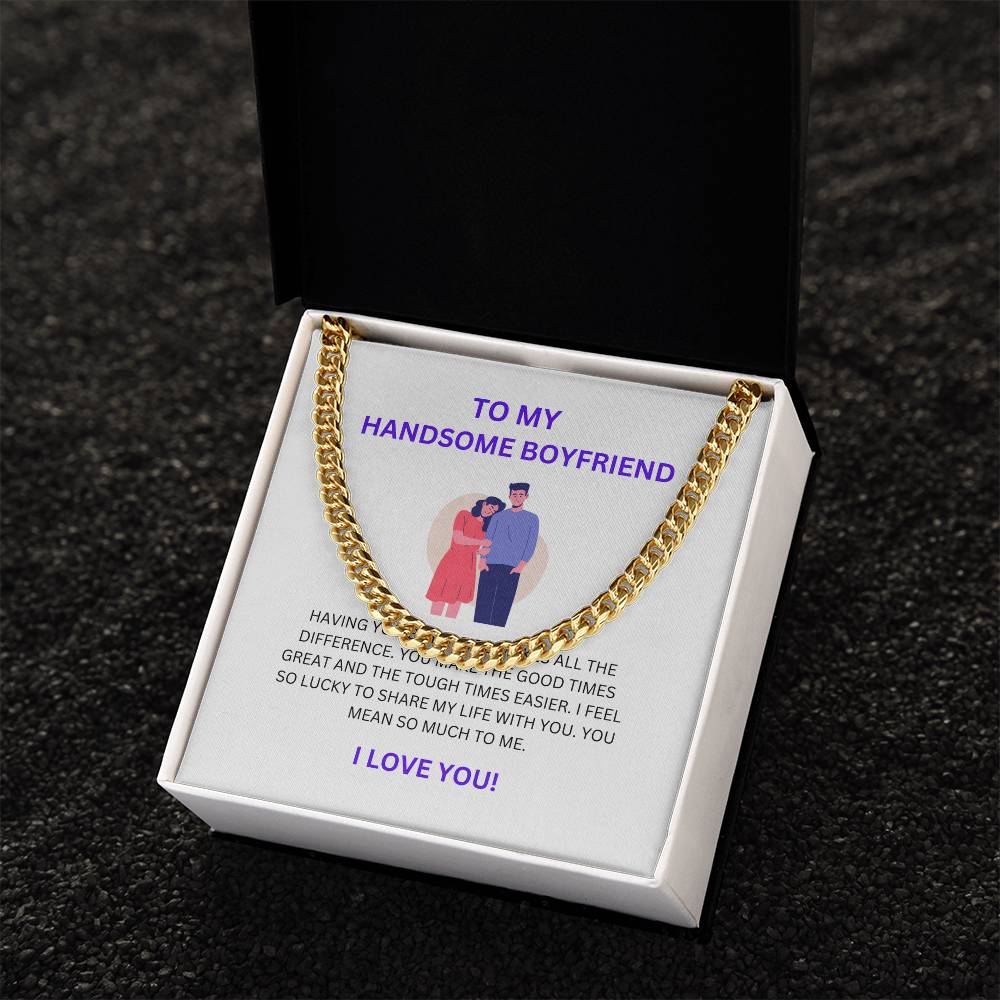 To My Handsome Boyfriend — Cuban Link Chain Necklace with Heartfelt Message Card