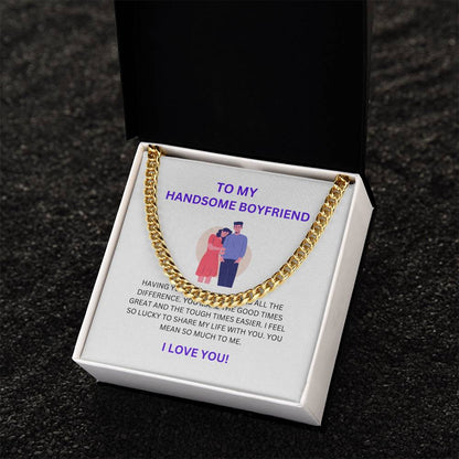 To My Handsome Boyfriend — Cuban Link Chain Necklace with Heartfelt Message Card