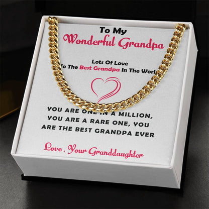 To My Cherished Grandpa – Cuban Link Chain Necklace Gift for Grandpa from Granddaughter with Message Card