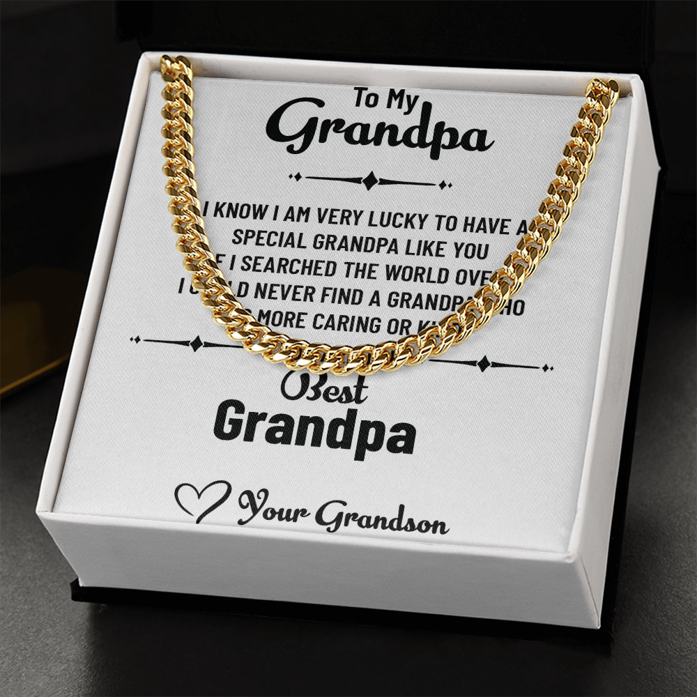 To My Special Grandpa – Cuban Link Chain Necklace Gift for Grandpa from Grandson with Message Card
