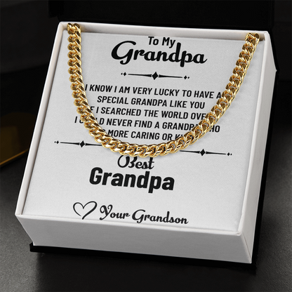 To My Special Grandpa – Cuban Link Chain Necklace Gift for Grandpa from Grandson with Message Card