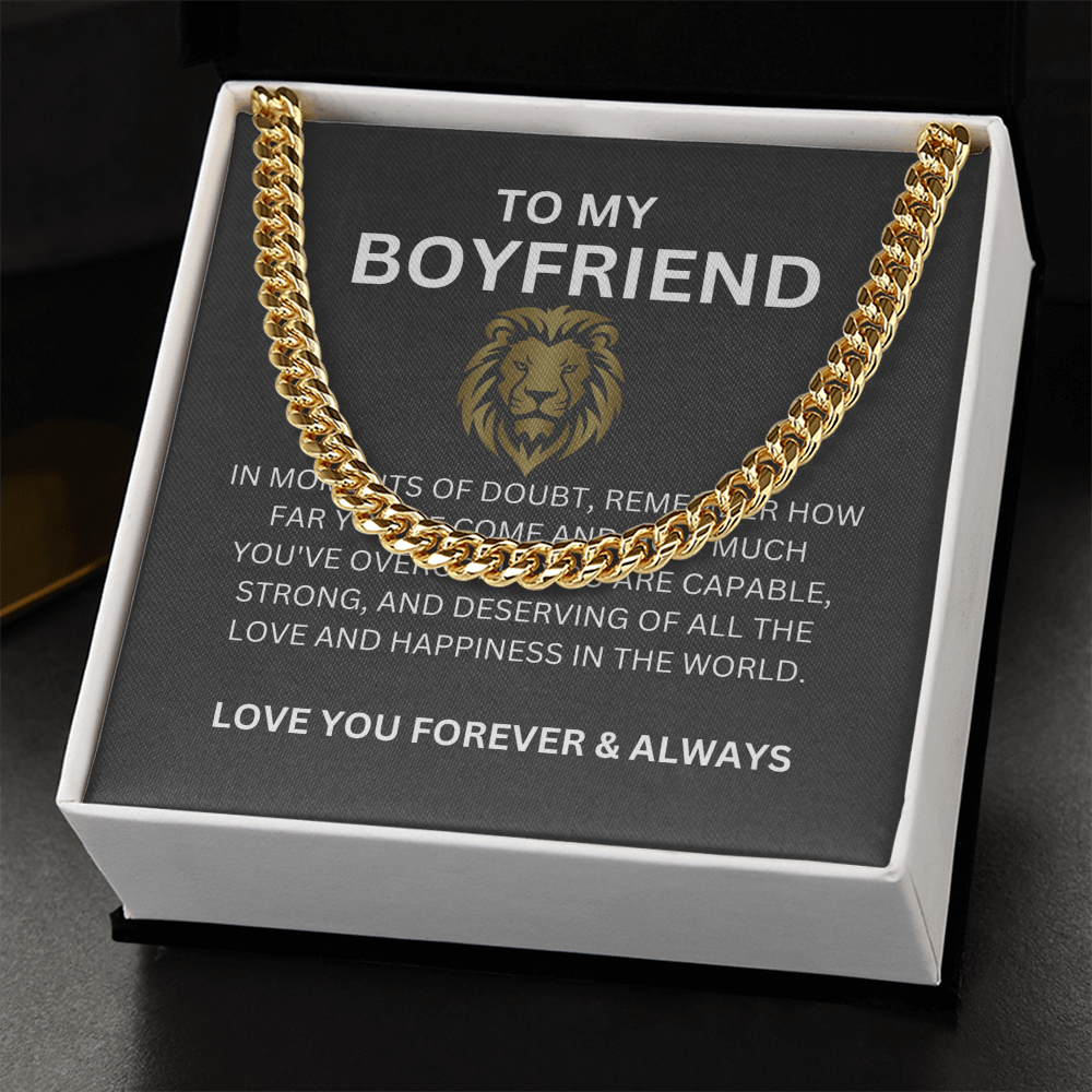 Cuban Link Chain for Boyfriend with Heartfelt Message Card