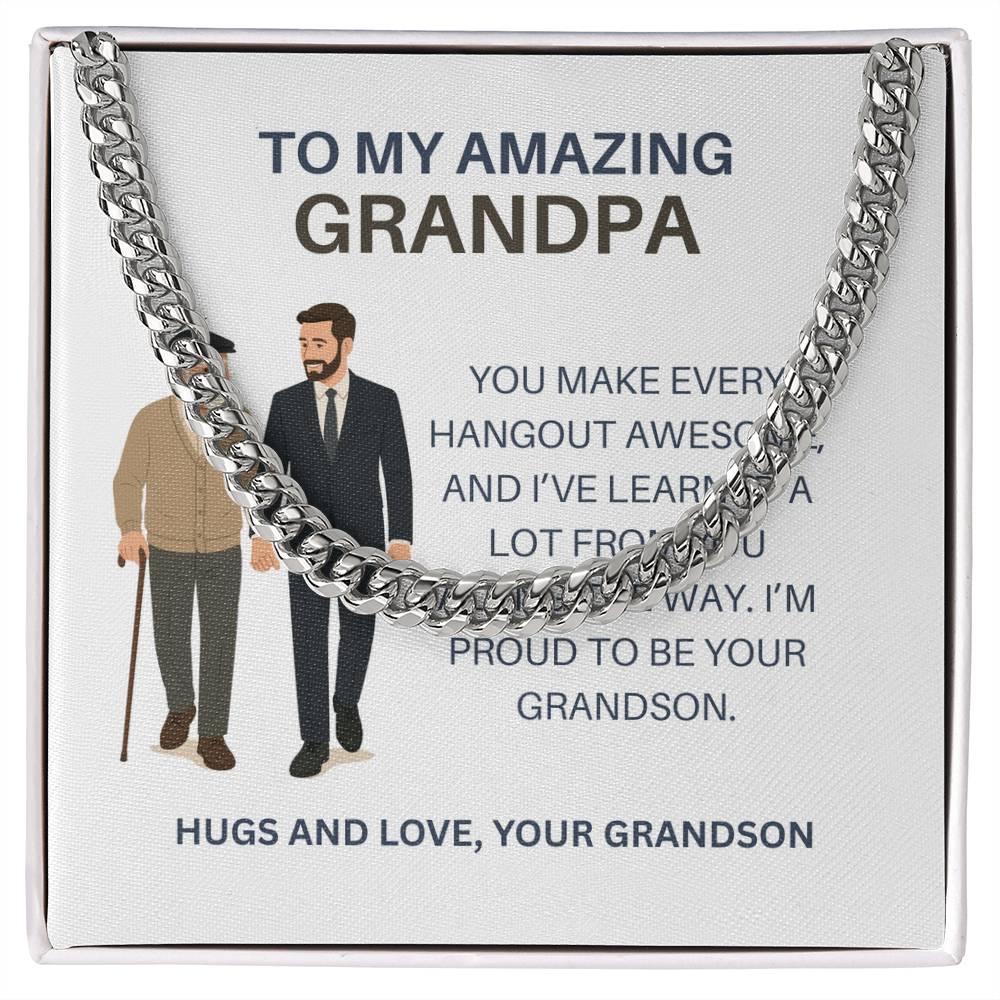 To My Beloved Grandpa – Men’s Cuban Link Chain Necklace Gift from Grandson