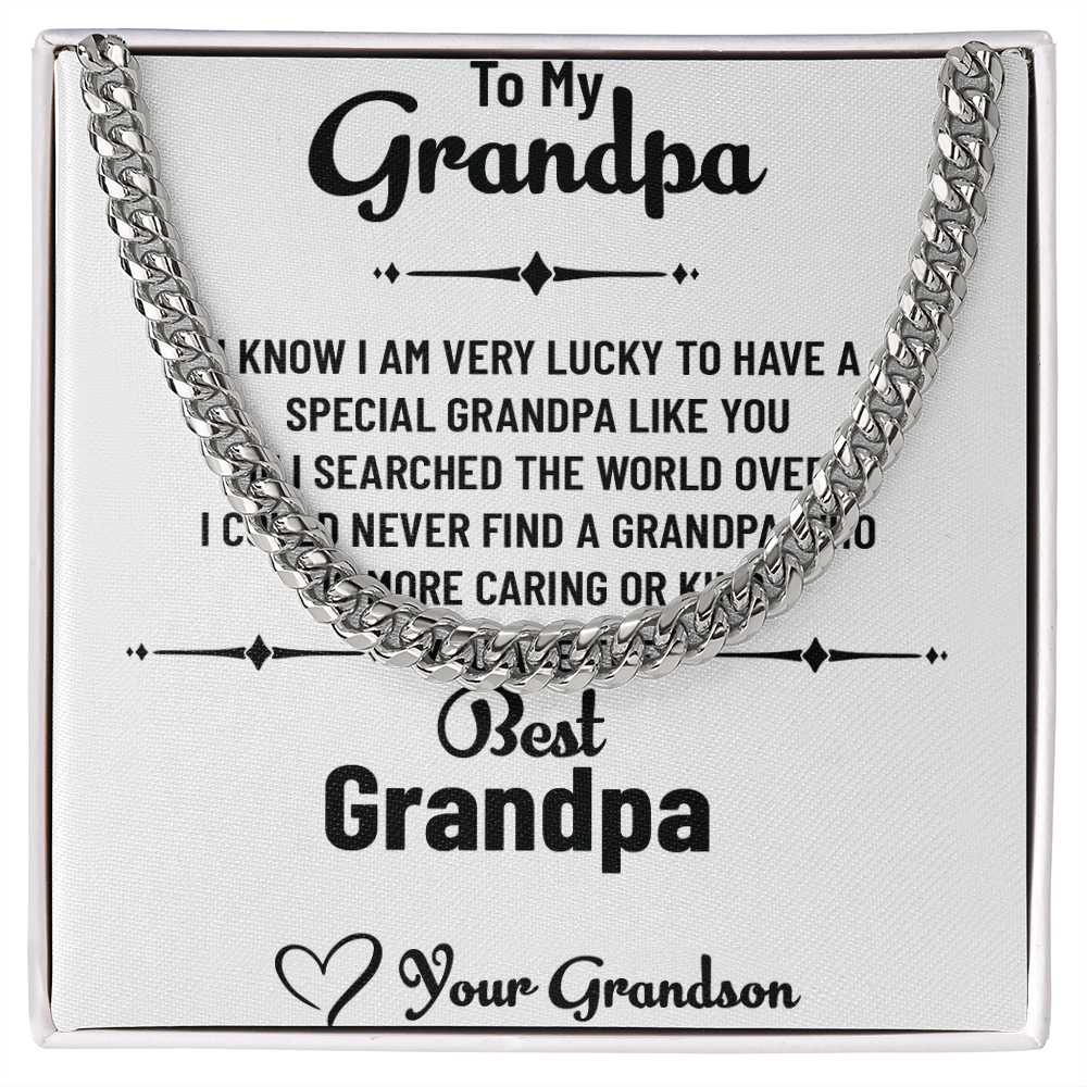 To My Special Grandpa – Cuban Link Chain Necklace Gift for Grandpa from Grandson with Message Card