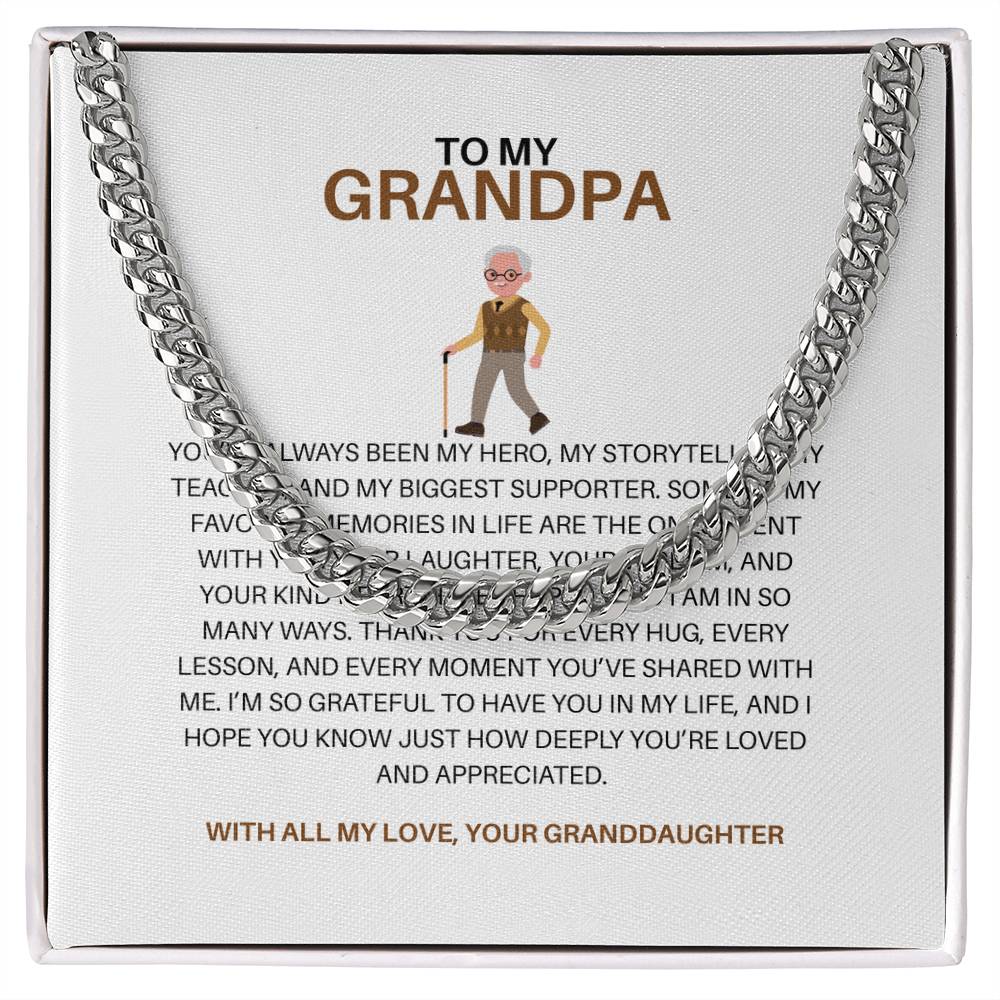 To My Loving Grandpa – Men’s Cuban Link Chain Gift from Granddaughter