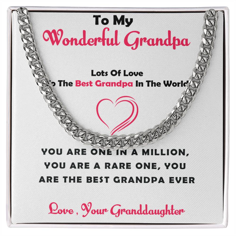 To My Cherished Grandpa – Cuban Link Chain Necklace Gift for Grandpa from Granddaughter with Message Card