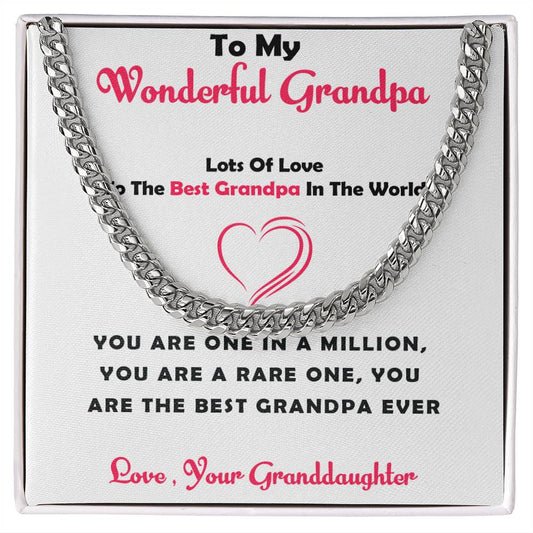 To My Cherished Grandpa – Cuban Link Chain Necklace Gift for Grandpa from Granddaughter with Message Card
