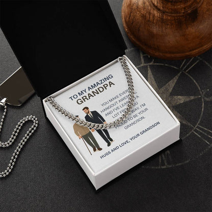 To My Beloved Grandpa – Men’s Cuban Link Chain Necklace Gift from Grandson