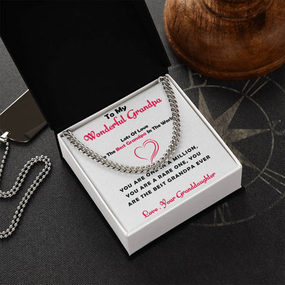 To My Cherished Grandpa – Cuban Link Chain Necklace Gift for Grandpa from Granddaughter with Message Card