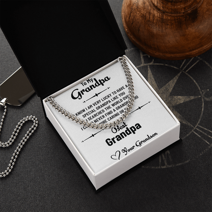 To My Special Grandpa – Cuban Link Chain Necklace Gift for Grandpa from Grandson with Message Card