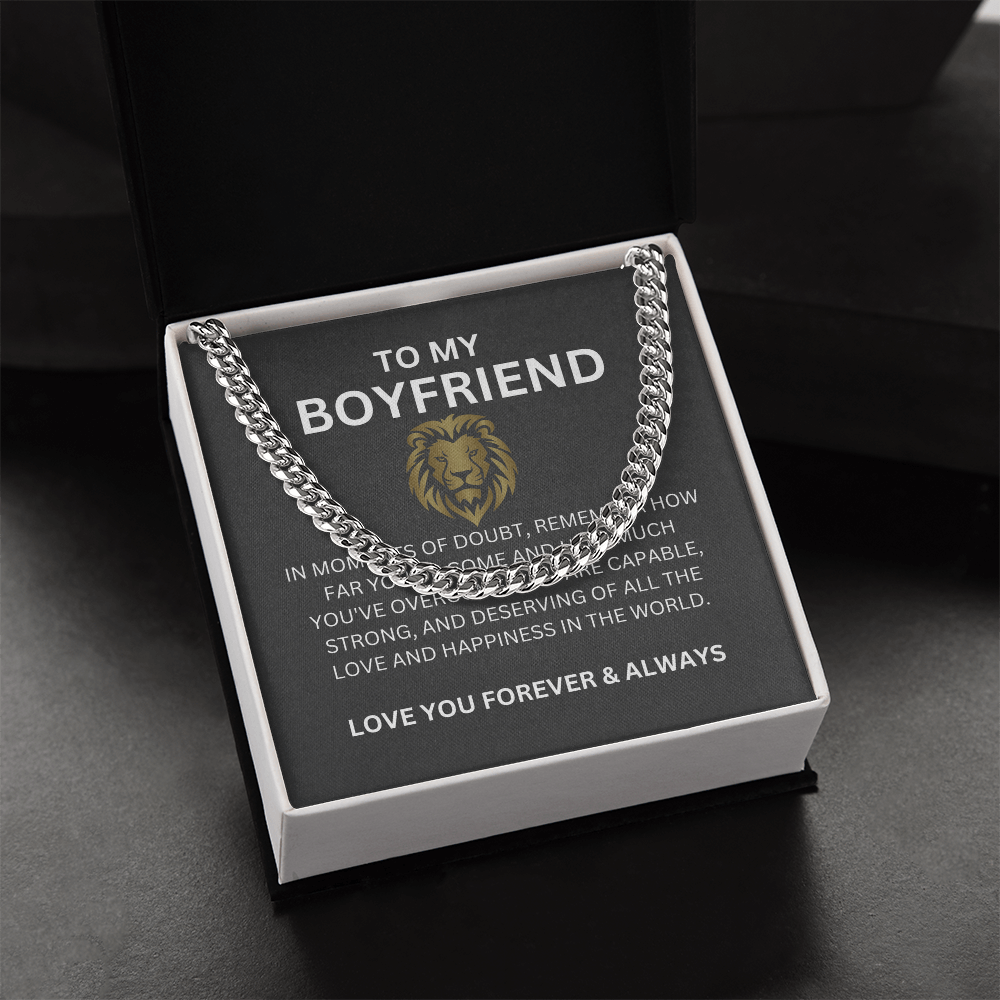 Cuban Link Chain for Boyfriend with Heartfelt Message Card