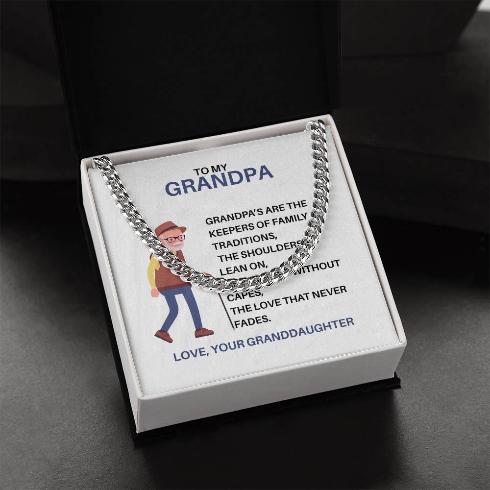 To My Treasured Grandpa – Cuban Link Chain Gift for Grandpa from Granddaughter
