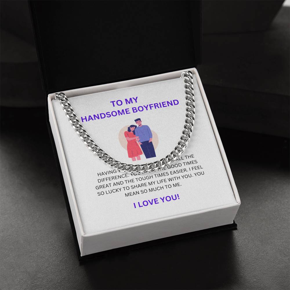 To My Handsome Boyfriend — Cuban Link Chain Necklace with Heartfelt Message Card