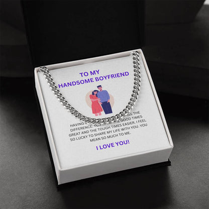 To My Handsome Boyfriend — Cuban Link Chain Necklace with Heartfelt Message Card
